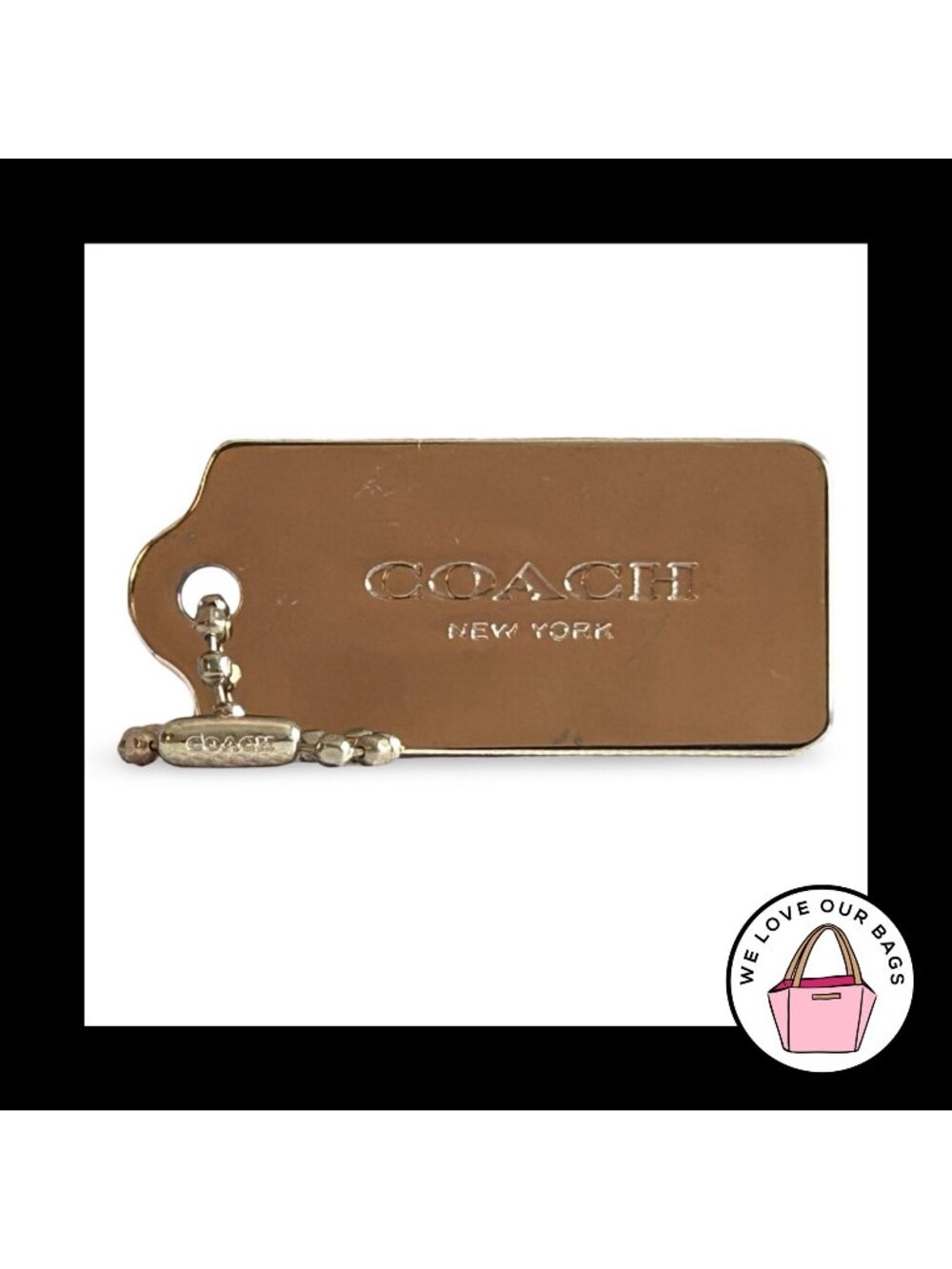 COACH NEW YORK Hang Tag 1.75" Gold Brass Metal Bag Charm Keychain Fob Medium